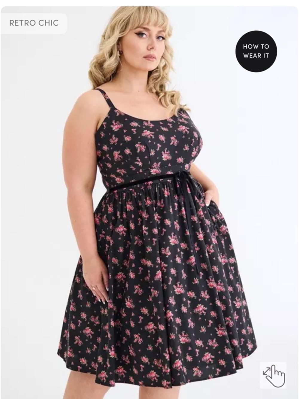 Torrid Plus Size Black Floral Fit-and-Flare Dress with Pink Blossoms